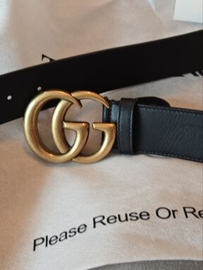 Gucci Black Leather Signature Embossed Belt